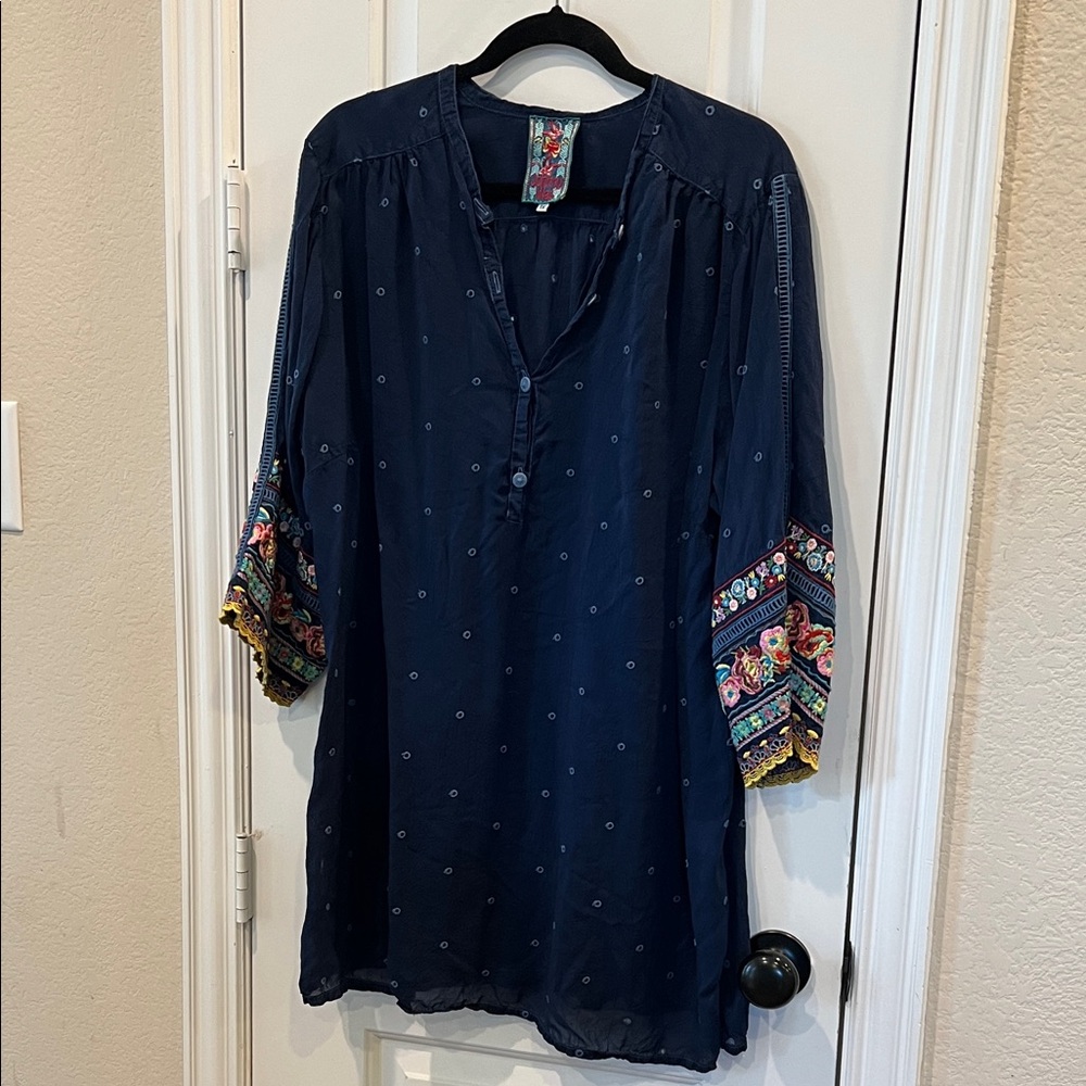 Johnny Was Navy Embroidered Tunic